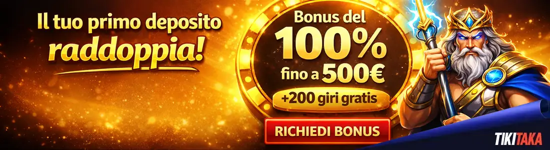 Bonus di benvenuto Tikitaka Casino 100% fino a 500€ più giri gratis